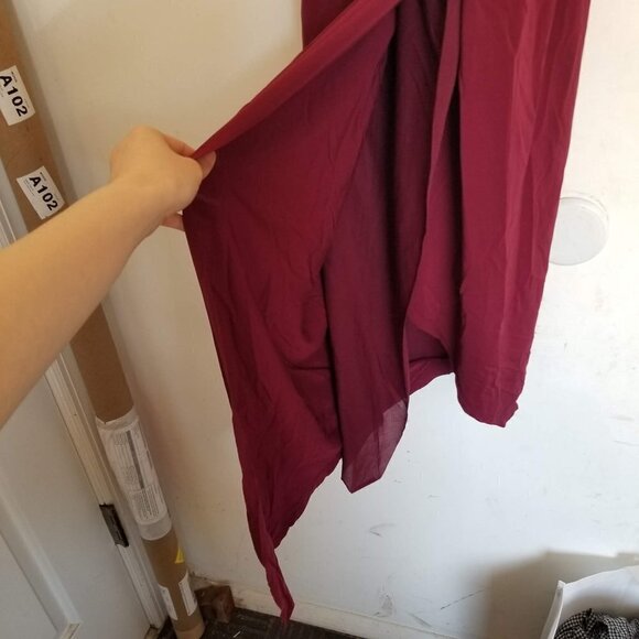 Elizabeth and James Dark Red Asymmetric Rowan Keyhole Back Midi Dress Size XS - Picture 11 of 17